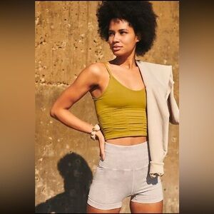 Free People Good Karma Ruched Crop Olive Green Active Tank Camisole Xs/s NEW